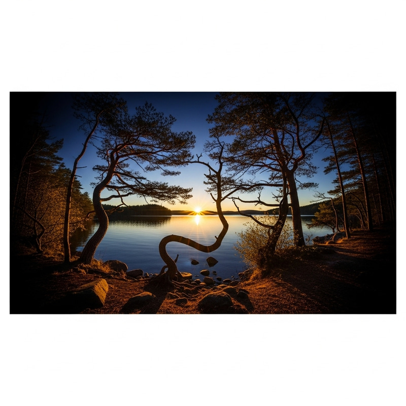 Surreal Dali-inspired Sunset Landscape with Twisted Trees & Vibrant Colors