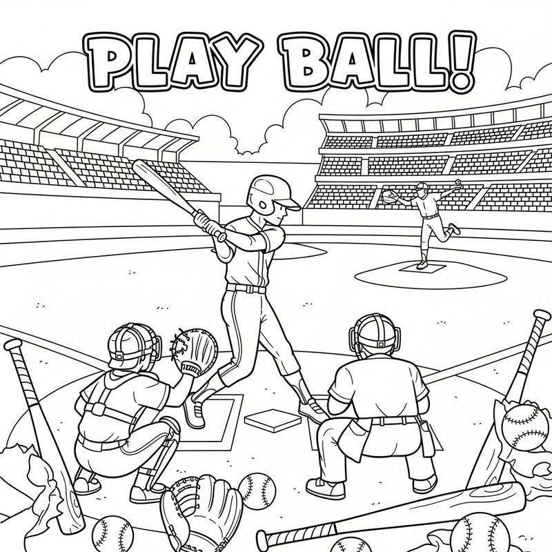 Baseball Black and White Coloring Book Baseball Black and White Coloring Book
