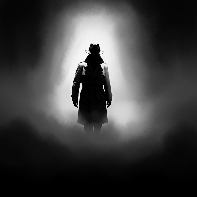 Intriguing Noir Thriller Art: Mysterious Figure in Dramatic Fog Intriguing Noir Thriller Art: Mysterious Figure in Dramatic Fog