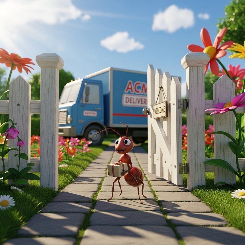Friendly Ant Delivery: Photorealistic Image of Ant Delivering Package for Kids Friendly Ant Delivery: Photorealistic Image of Ant Delivering Package for Kids