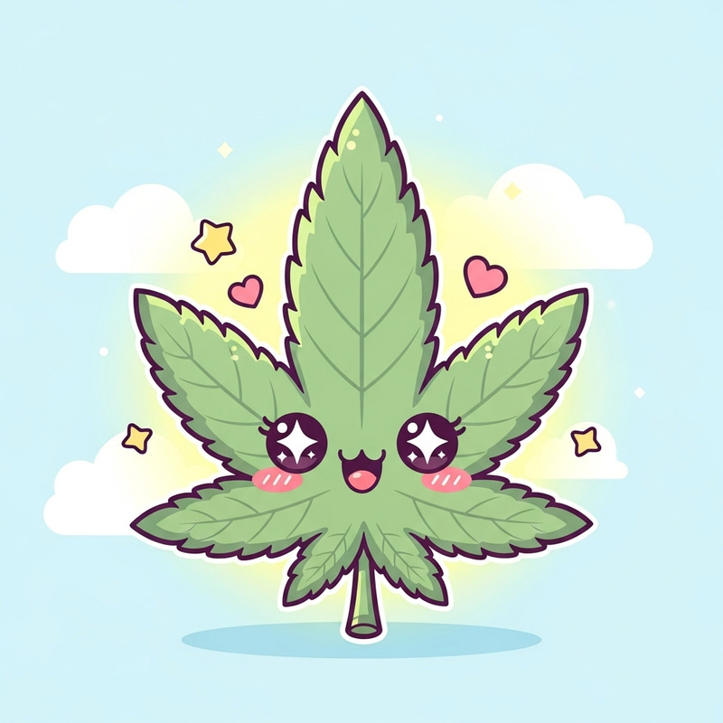 Smiling Kawaii Style Cannabis Leaf Illustration Smiling Kawaii Style Cannabis Leaf Illustration