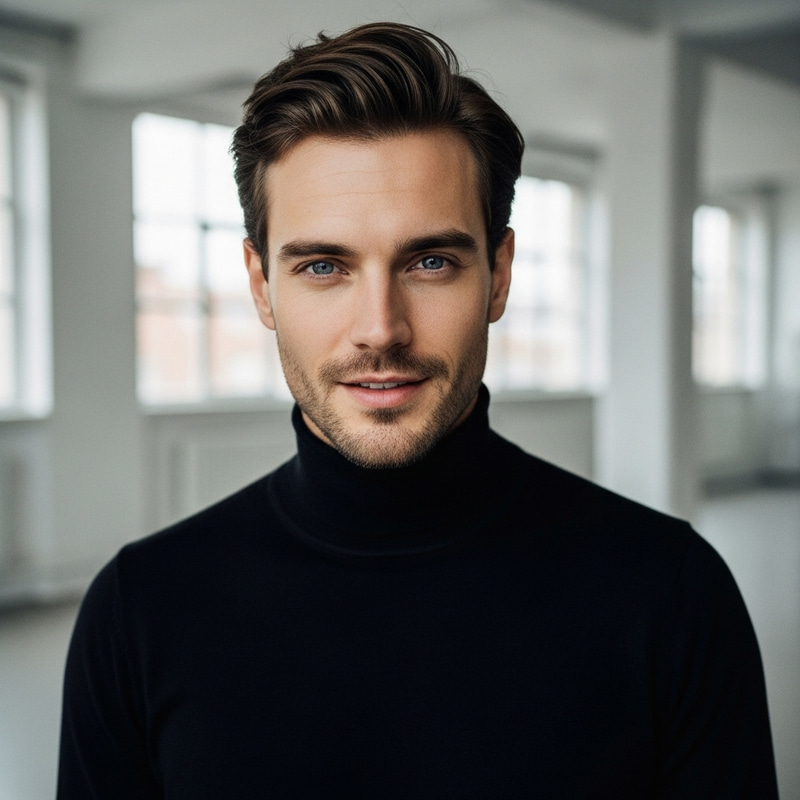 Suave German Man in Sleek Berlin Loft with Alluring Light