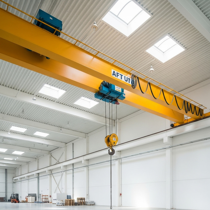 Yellow Overhead Crane in White Factory | Industrial Solutions Yellow Overhead Crane in White Factory | Industrial Solutions