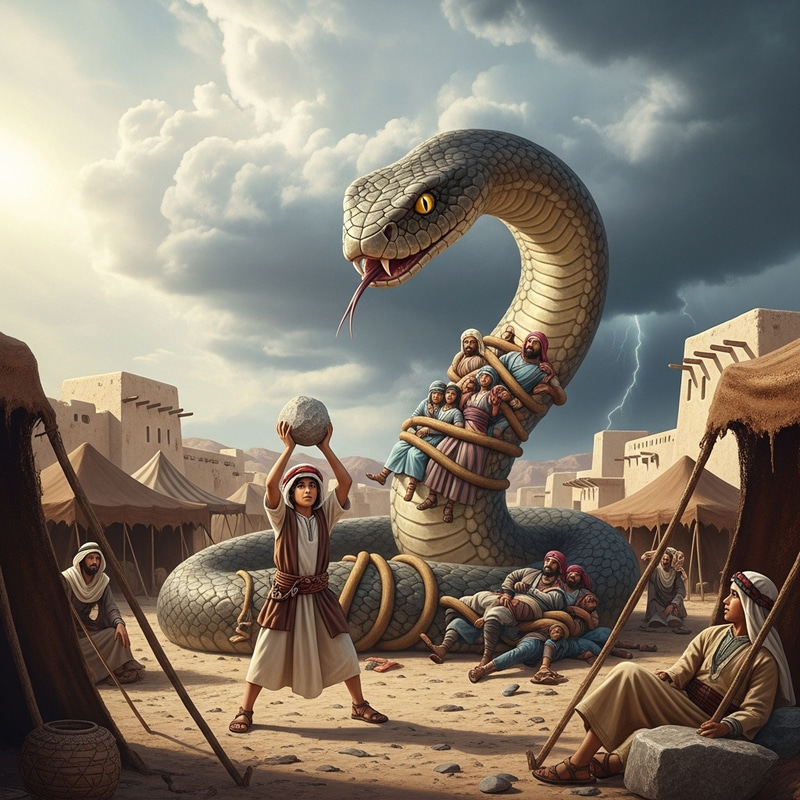 Giant Snake Threatens People in Pre-Islamic Arab Era: Brave Boy Rescues with a Stone Giant Snake Threatens People in Pre-Islamic Arab Era: Brave Boy Rescues with a Stone