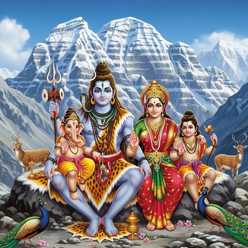 Lord Shiva and Family at Kailash Parvat: Serene Divinity Lord Shiva and Family at Kailash Parvat: Serene Divinity