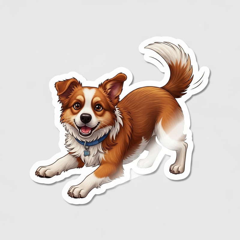 Dynamic Playful Dog Sticker: Delightful Cutout Pose Dynamic Playful Dog Sticker: Delightful Cutout Pose