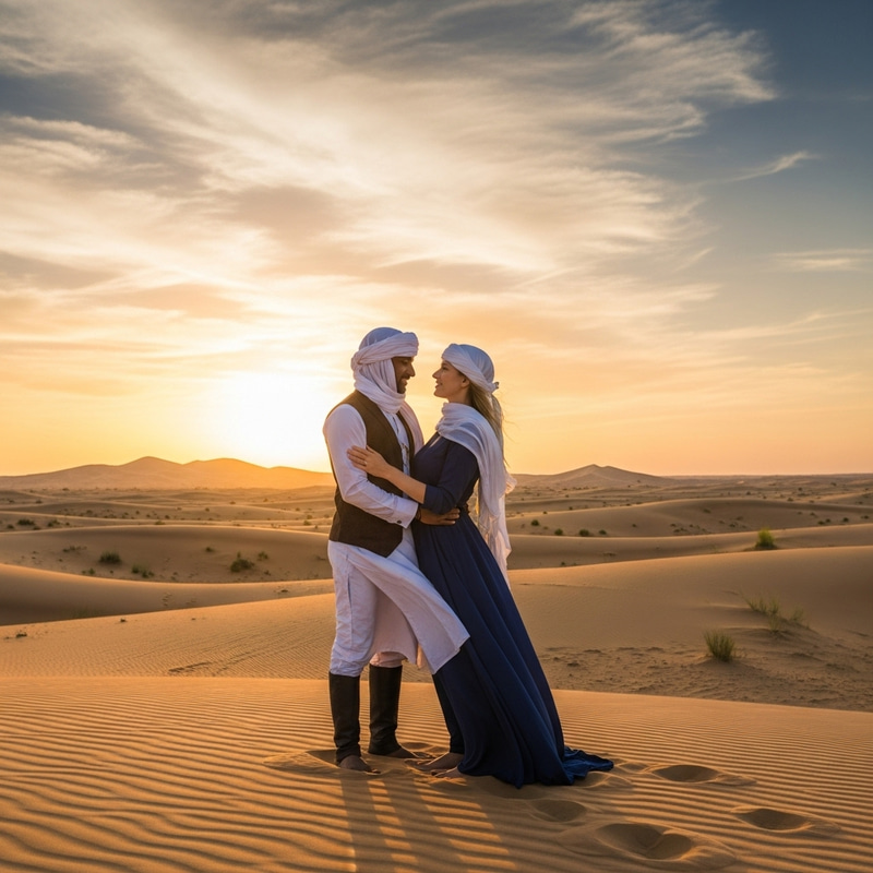 Love in the Desert: Passionate Embrace at Sunset Love in the Desert: Passionate Embrace at Sunset