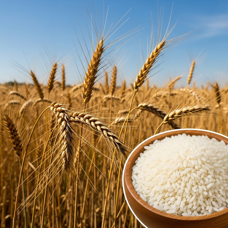 Golden Wheat and Fluffy Rice: A Harvest Tribute Golden Wheat and Fluffy Rice: A Harvest Tribute