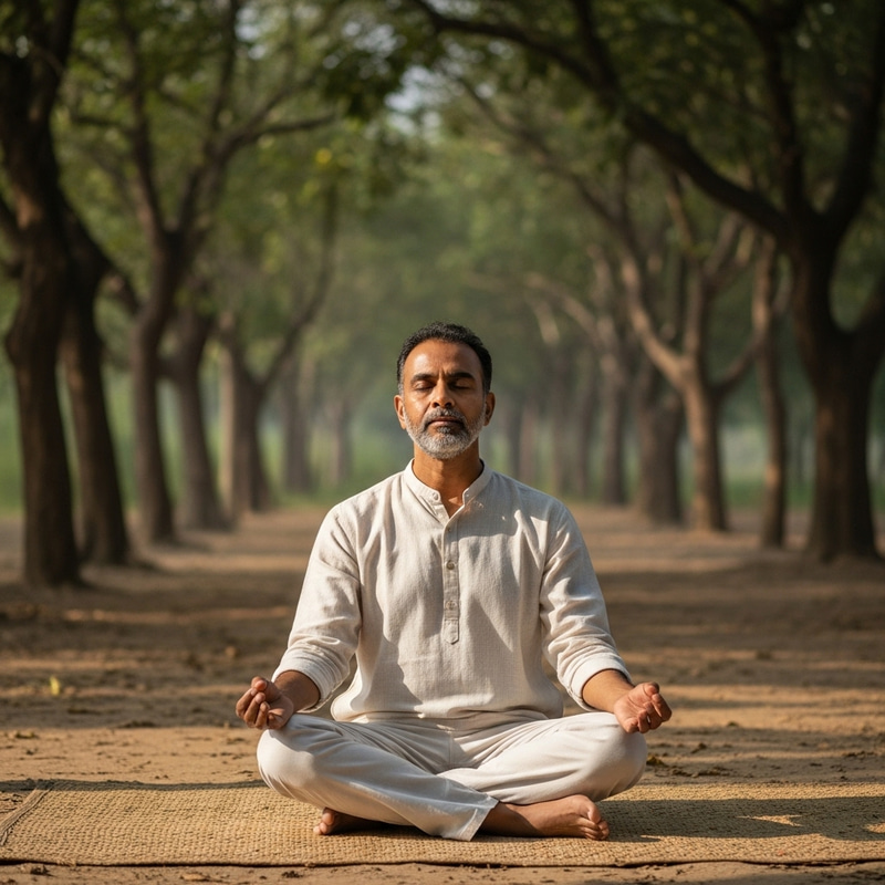 Serene Meditation in Nature - South Asian Man Deep in Tranquil Practice Serene Meditation in Nature - South Asian Man Deep in Tranquil Practice