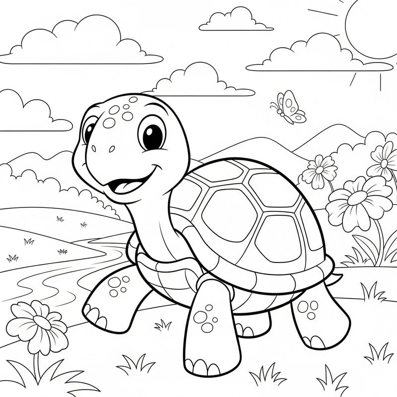 Classic Playful Turtle Coloring Artwork for Kids