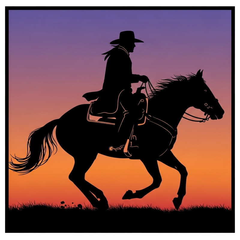 Cowboy Horse Silhouette in Stunning Sunset | Square Frame Art Cowboy Horse Silhouette in Stunning Sunset | Square Frame Art