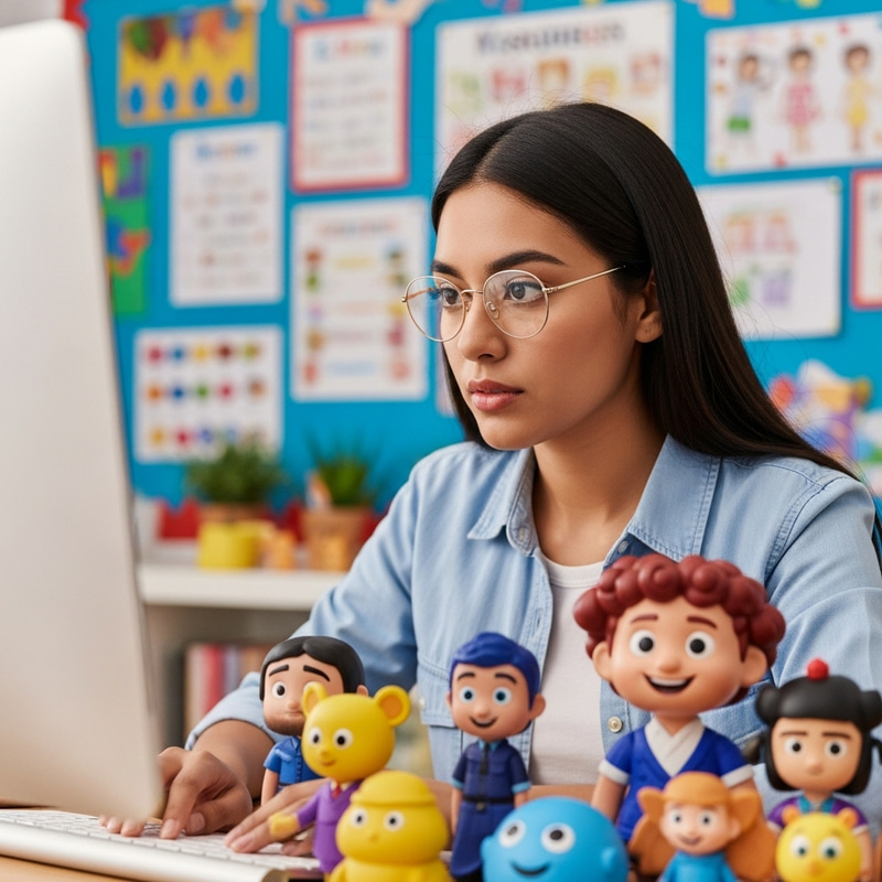 Young Kindergarten Teacher with Pixar Toy Style Young Kindergarten Teacher with Pixar Toy Style