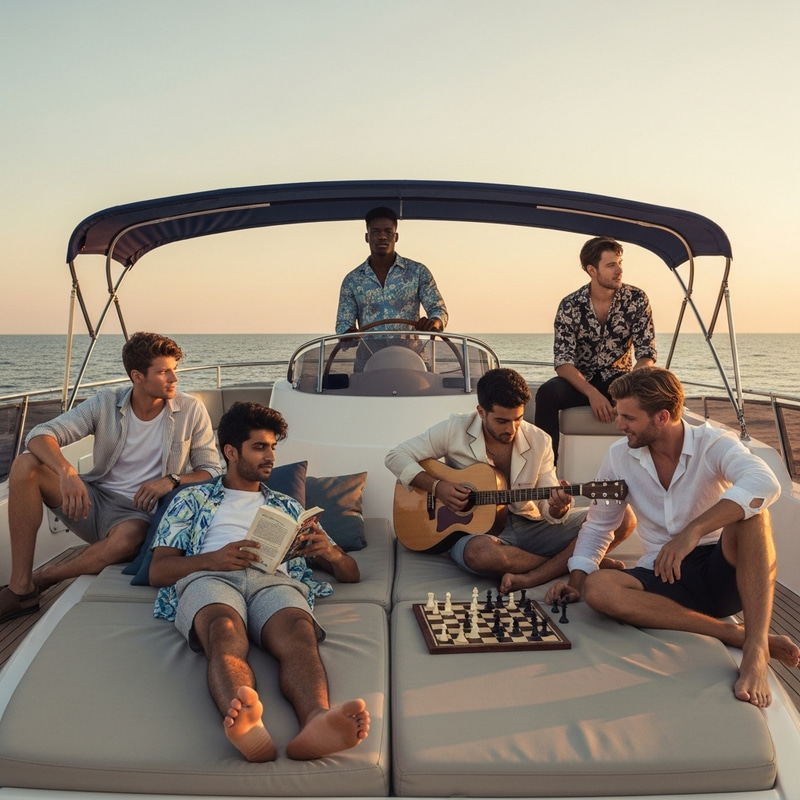 Male Models on Luxurious Yacht at Sunset Male Models on Luxurious Yacht at Sunset