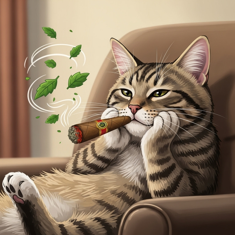 Whimsical Cat Smoking Catnip Blunt | Funny Illustration Whimsical Cat Smoking Catnip Blunt | Funny Illustration