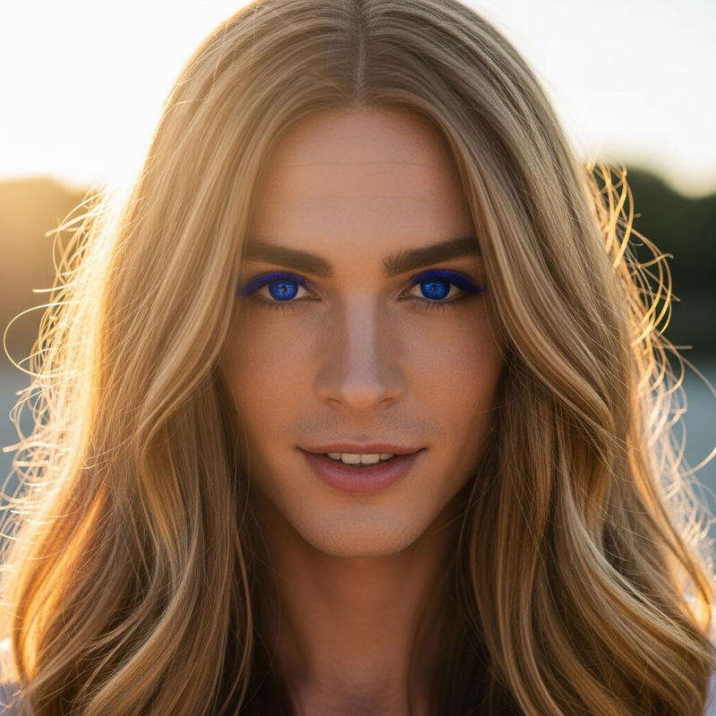 Golden Hair & Blue Eyes: Radiant Sun & Sky Reflections