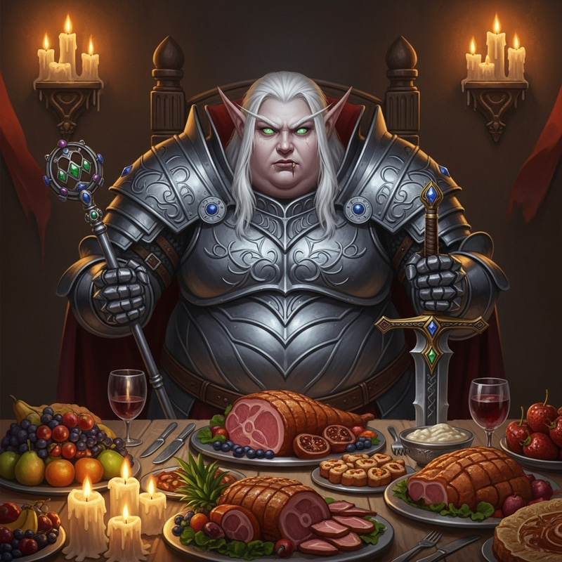 Overweight Elf Vampire Feast: Scepter, Longsword & Armor Detail
