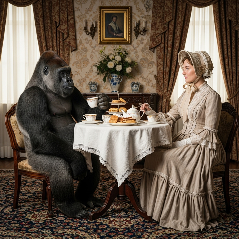 Gorilla and Victorian Woman: A Tea Party Surprise Gorilla and Victorian Woman: A Tea Party Surprise