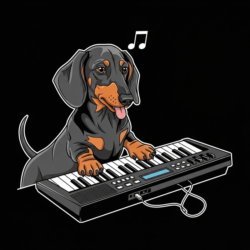 Quirky Dachshund Keyboard Vector Graphic for T-Shirt Designs Quirky Dachshund Keyboard Vector Graphic for T-Shirt Designs