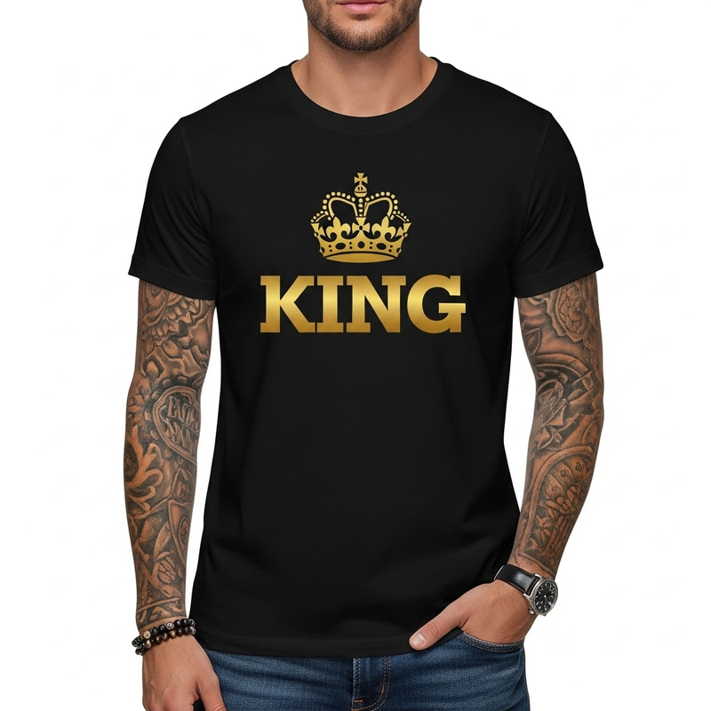 Minimalist Black T-Shirt with Gold Crown and KING Design