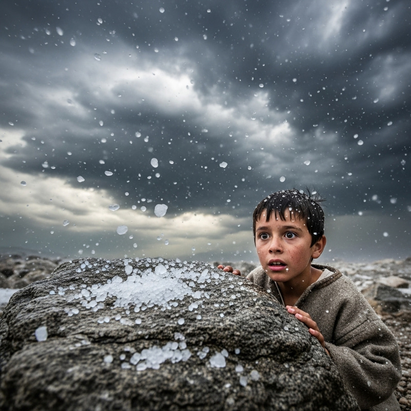 Young Boy Shepherd Hidden from Hailstorm Young Boy Shepherd Hidden from Hailstorm