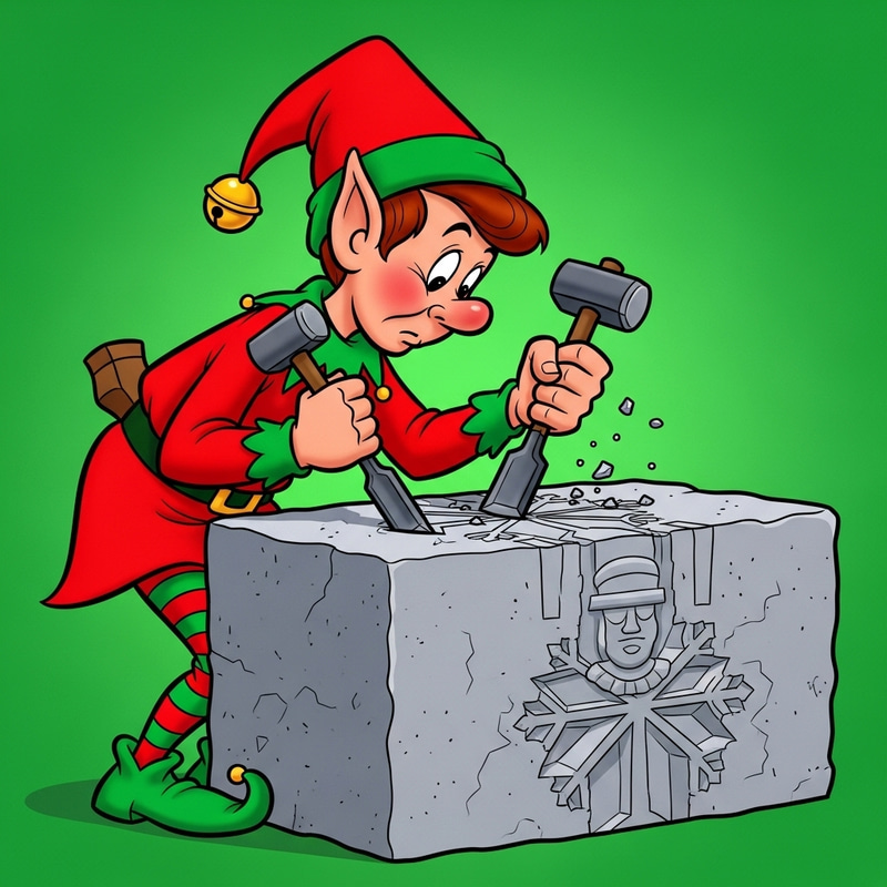 Christmas Elf Stone Carving Cartoon Profile Illustration