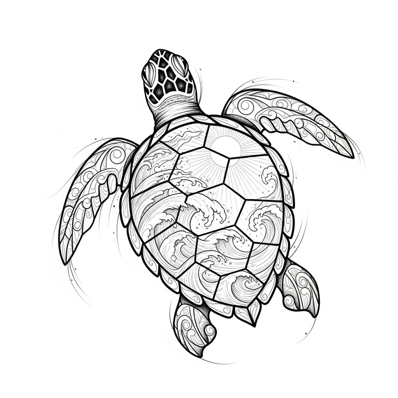 Delicate Sea Turtle Tattoo Design | Polynesian Monochrome Art