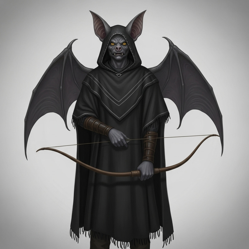 Enigmatic Figure: Man with Bat-Like Features and Bow Enigmatic Figure: Man with Bat-Like Features and Bow