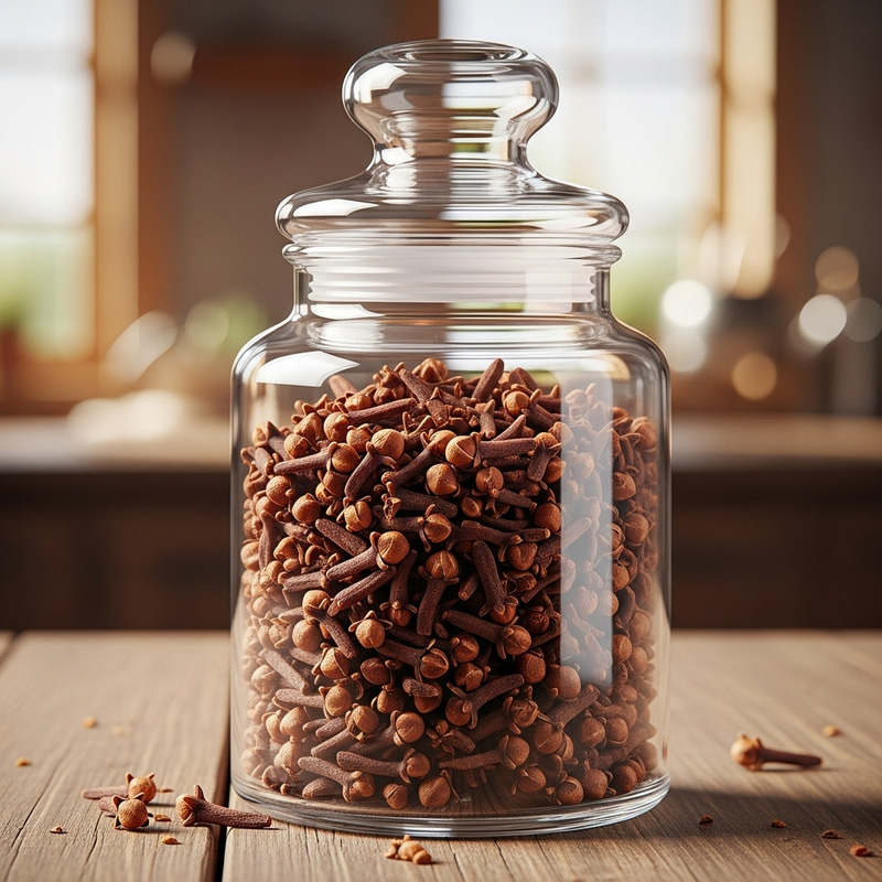 Aromatic Brown Cloves in Glass Jar - High quality image