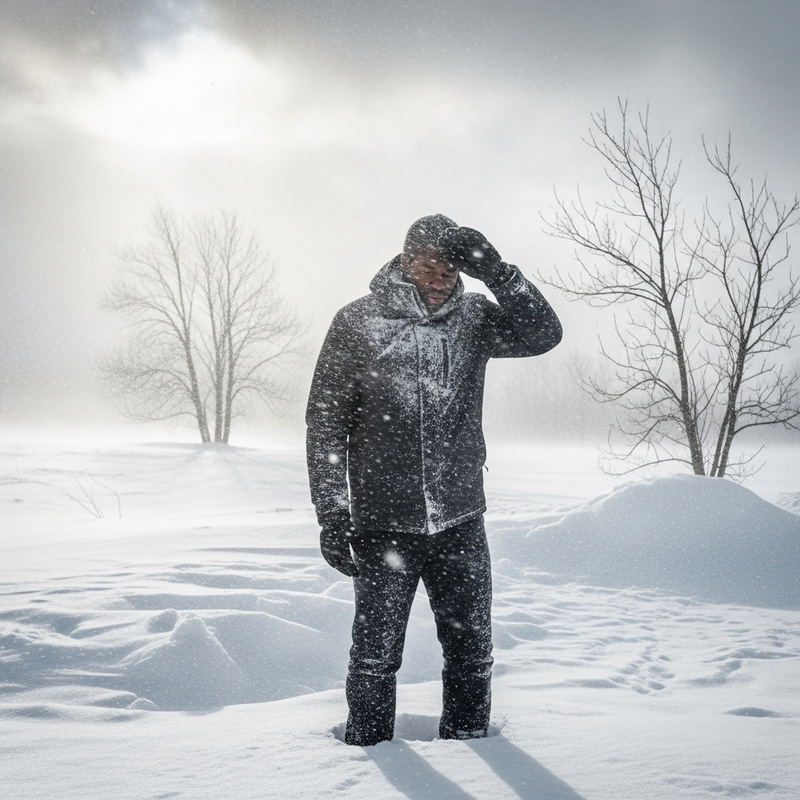 Black Man in Snow: Battling the Cold Weather Black Man in Snow: Battling the Cold Weather