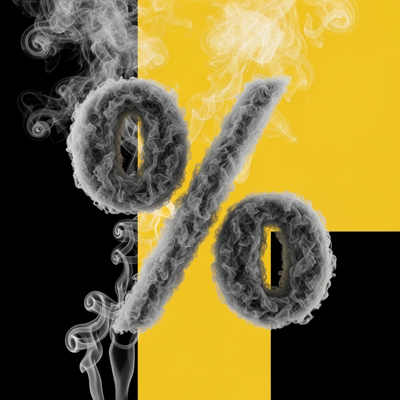 Realistic Smoke Percentage Symbol on Dramatic Black & Yellow Background Realistic Smoke Percentage Symbol on Dramatic Black & Yellow Background
