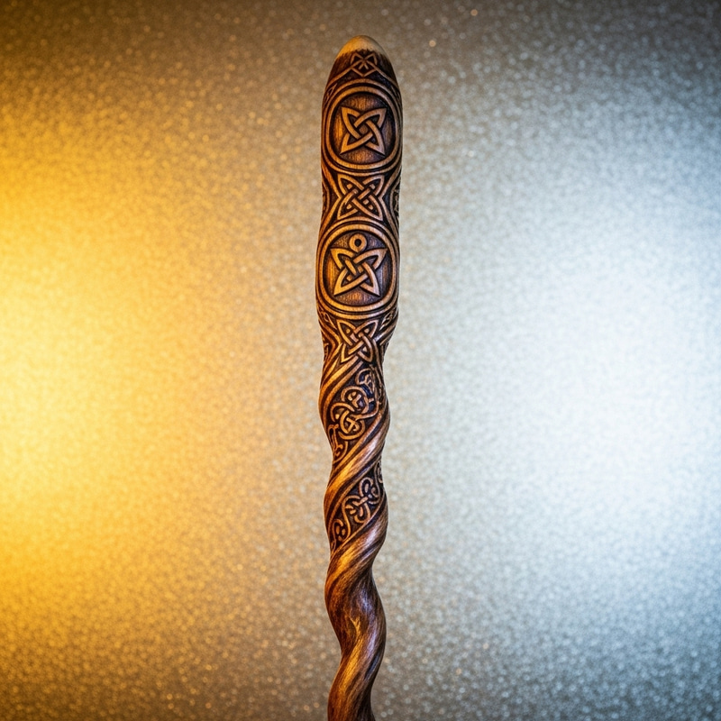 Enchanting Pagan Wand on Golden-Silver Background