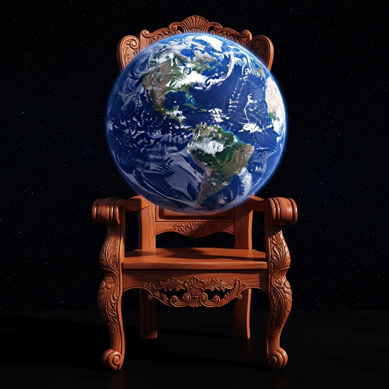 Earth Balancing on Mahogany Chair - Captivating Image