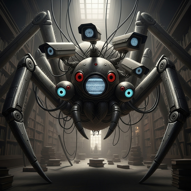 Monstrous Mechanical Spider in Horror Library Monstrous Mechanical Spider in Horror Library