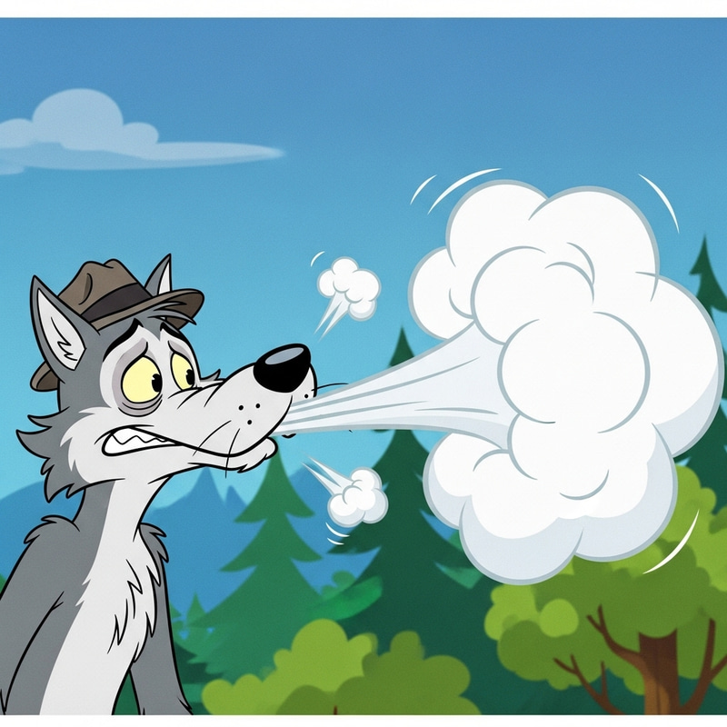 Humorous Wolf Character Releasing Cartoon-Style Gas Humorous Wolf Character Releasing Cartoon-Style Gas