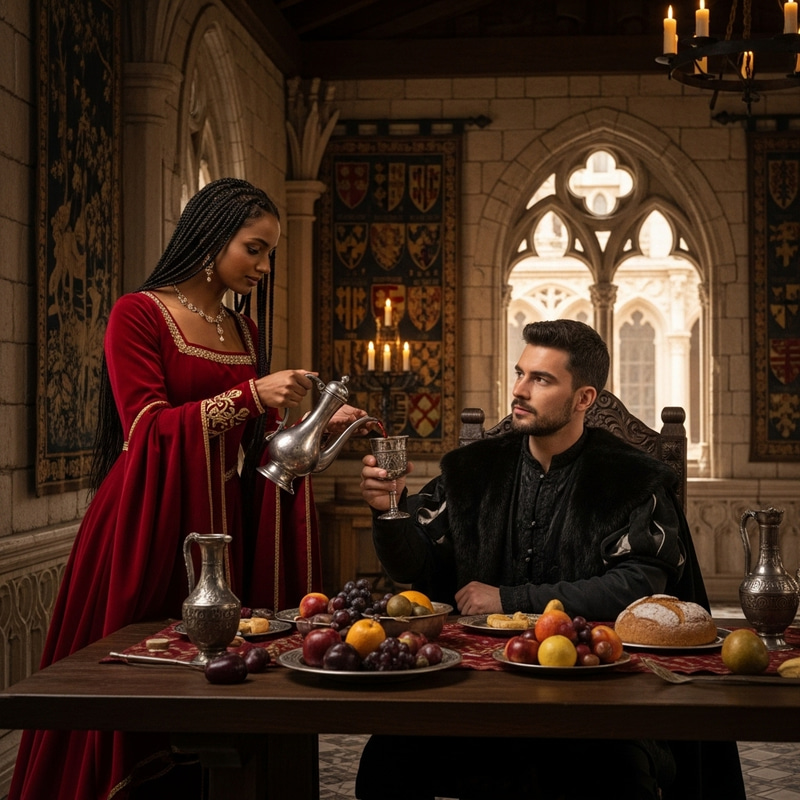 Medieval Palace: Woman Pouring Wine into Man's Goblet Medieval Palace: Woman Pouring Wine into Man's Goblet
