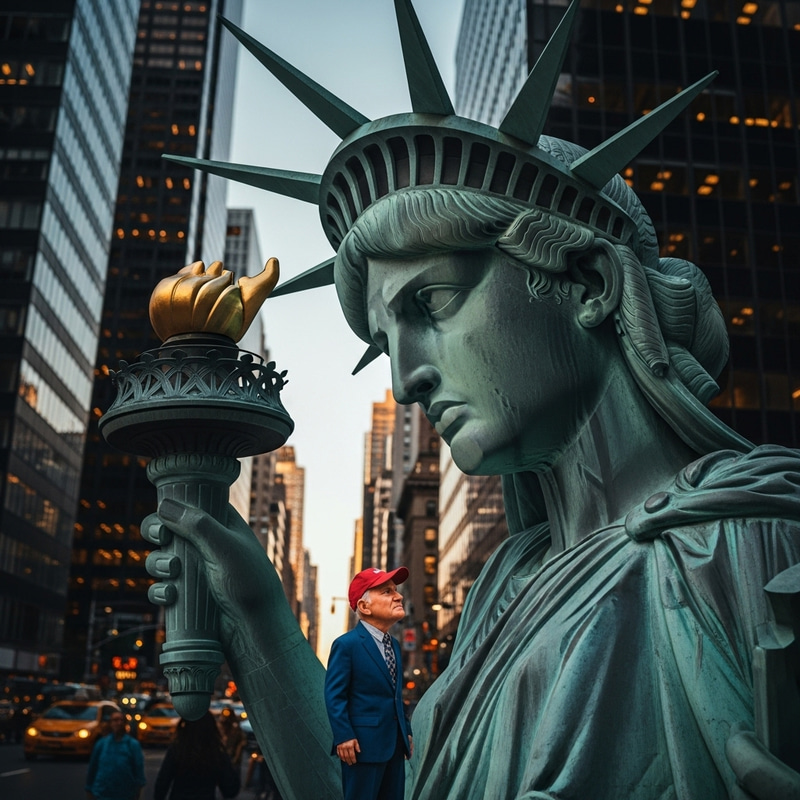 Contemporary Statue of Liberty Disapproving Trump Lookalike Contemporary Statue of Liberty Disapproving Trump Lookalike
