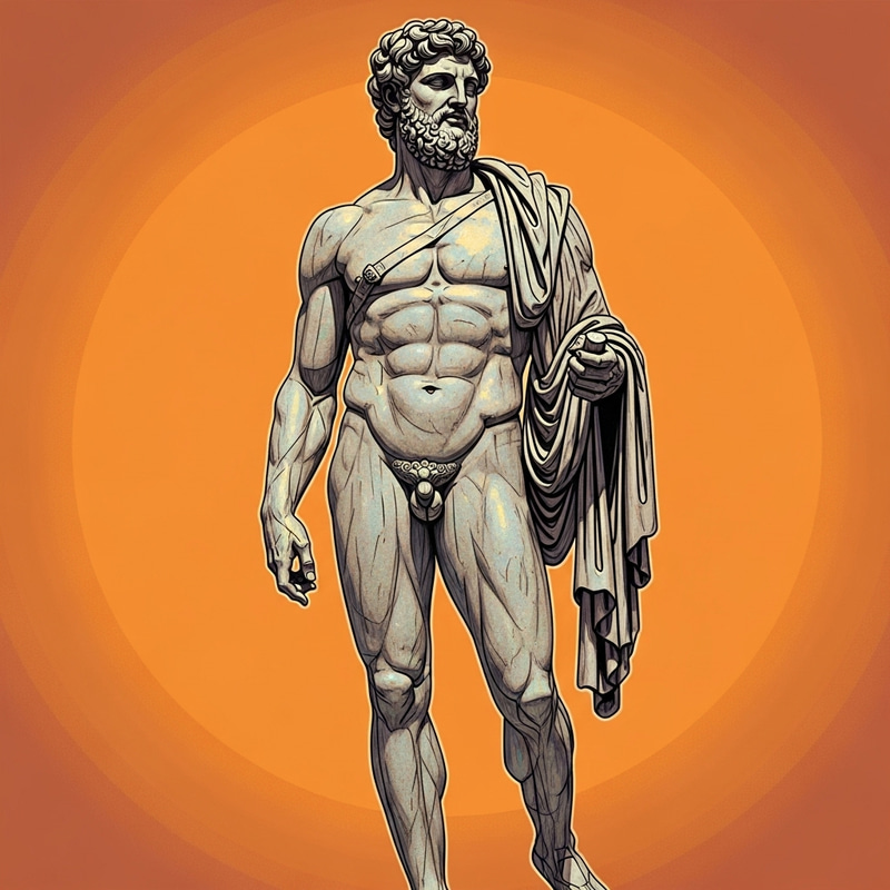 Panoramic Greek Statue of Muscular Man | Vivid Details