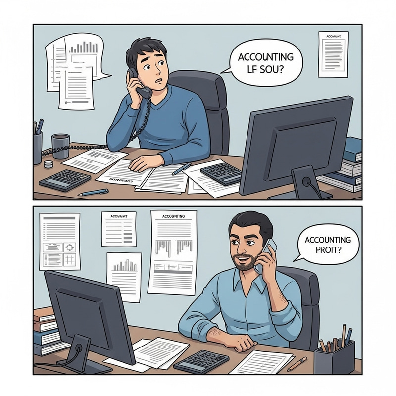 Comic Style Accounting Help: Guy Calls Friend for Assistance Comic Style Accounting Help: Guy Calls Friend for Assistance