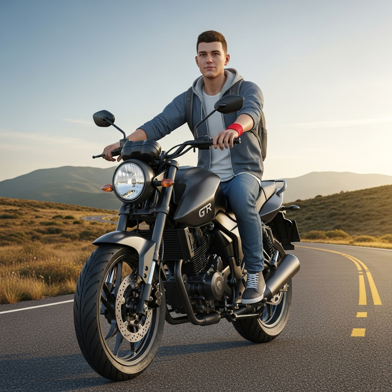 Teenager Riding GTR 350 Bike | Casual Style 3D Illustration Teenager Riding GTR 350 Bike | Casual Style 3D Illustration