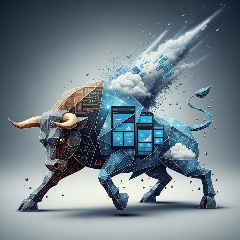 Geometric Bull Representing IT Tech: Data Burst & Innovation