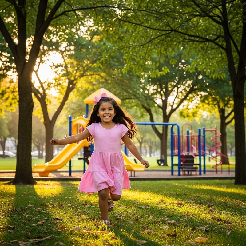 Blissful Hispanic Girl in Sunny Park