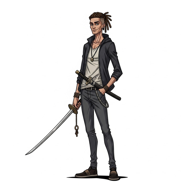 Snoop | Cool Skinny Unshaven Man with Sword