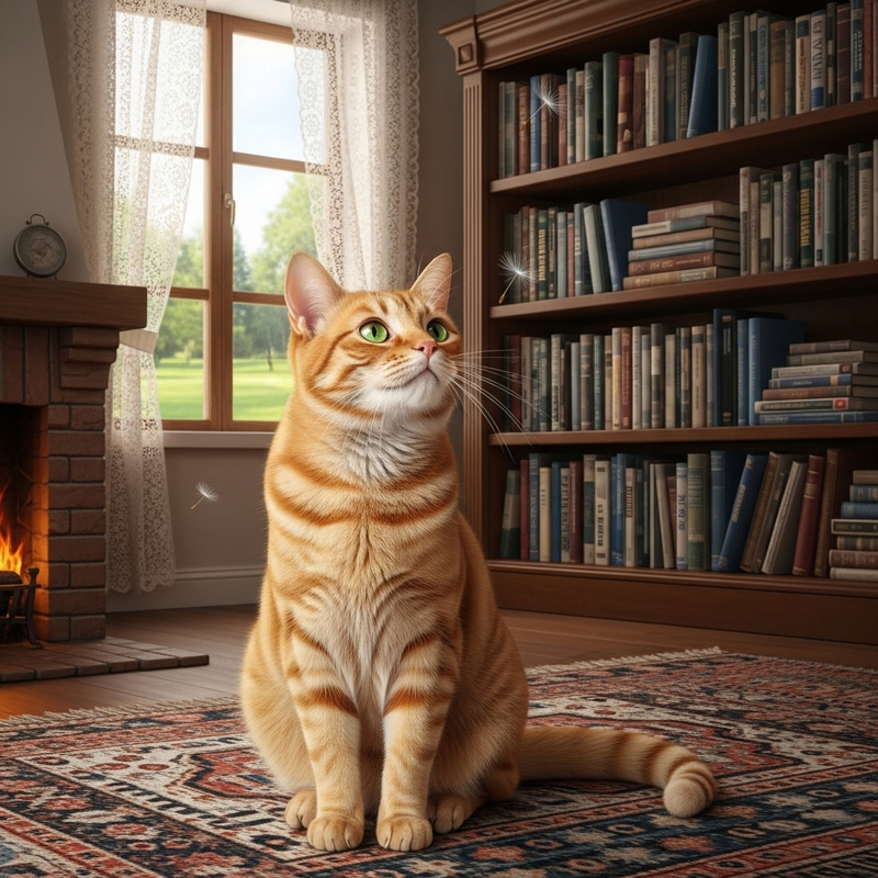 Draw a Radiant Ginger Cat on Woven Rug | Cozy Living Room Scene Draw a Radiant Ginger Cat on Woven Rug | Cozy Living Room Scene