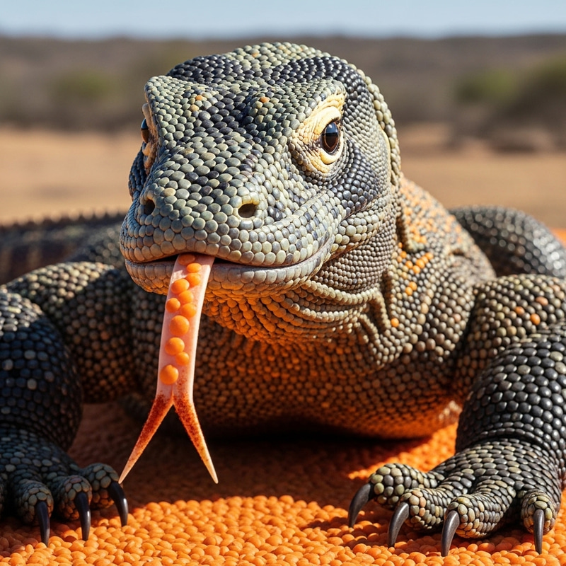 Hyperrealistic Komodo Dragon Sculpture with Lentil Scales Hyperrealistic Komodo Dragon Sculpture with Lentil Scales