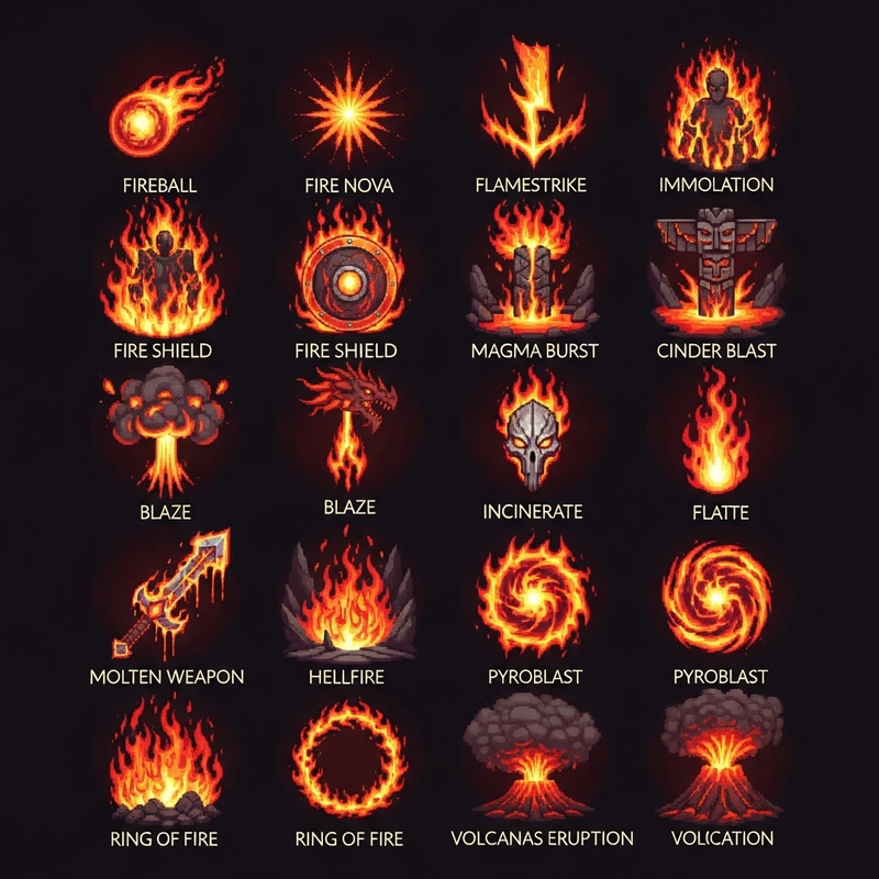 Diablo 2 Fire Skill Icons: Classic Video Game Aesthetic Diablo 2 Fire Skill Icons: Classic Video Game Aesthetic