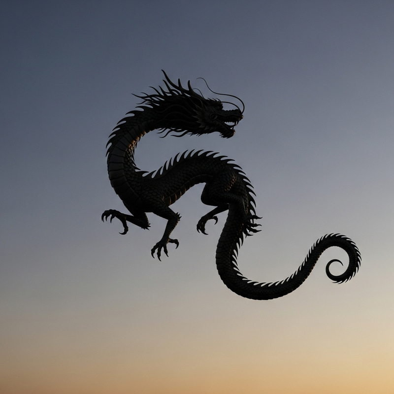 Chinese Dragon Flying Silhouette | Majestic Outline Art Chinese Dragon Flying Silhouette | Majestic Outline Art