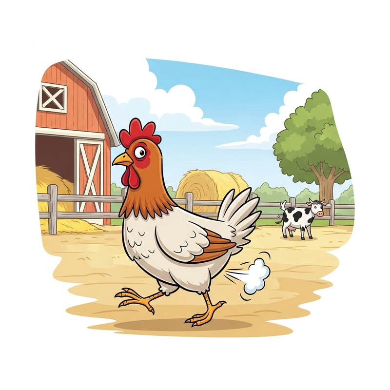 Funny Chicken Farting in a Cartoon Farm Scene Funny Chicken Farting in a Cartoon Farm Scene