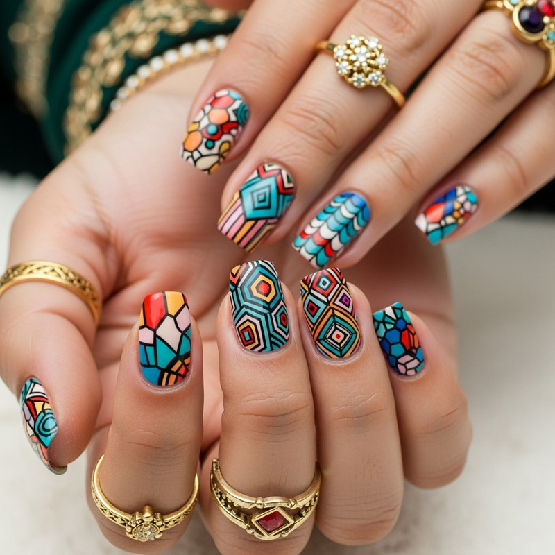 South Asian Woman's Delicate Hand with Unique Nail Art: Stunning Designs South Asian Woman's Delicate Hand with Unique Nail Art: Stunning Designs