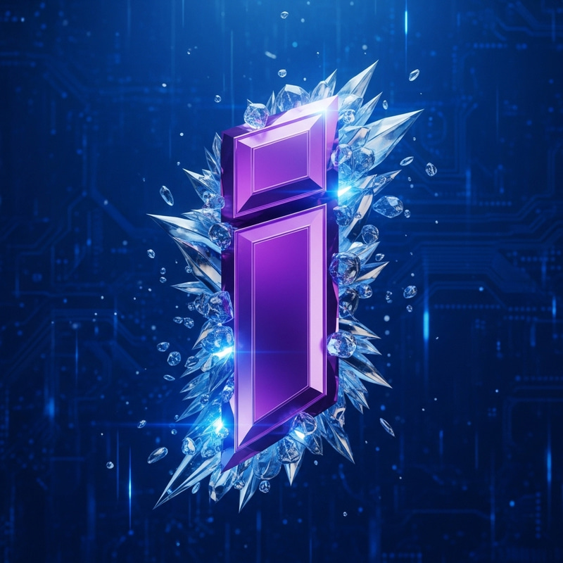 Metallic Purple 'I' on Blue Background with Cyberpunk Ice Particles Metallic Purple 'I' on Blue Background with Cyberpunk Ice Particles