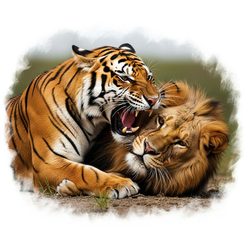 Tiger Eating Lion - Intense Wildlife Moment